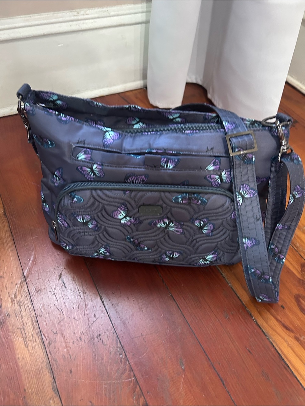Lug Samba XL Convertible Crossbody Bag in gray butterfly pattern